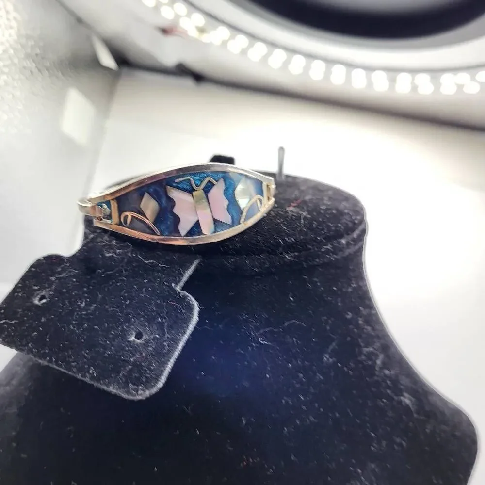 Artisan Made Alpaca Sterling Silver Enamel and Mother of Pearl Butterfly Childre
